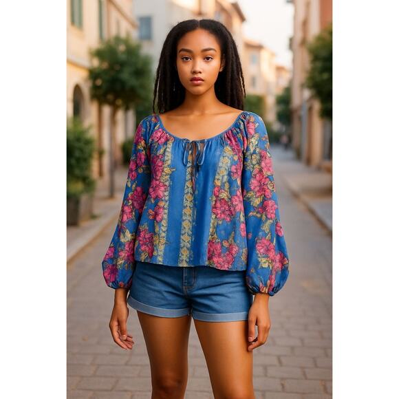 NEW Free People Elena Floral Printed Off Shoulder Tunic Top Size S Blouse NWT - Picture 1 of 7